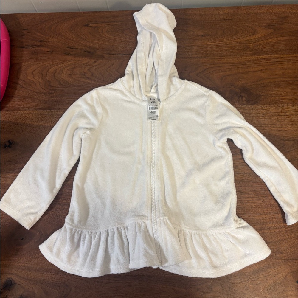 Gerber size 3t Girls White Hooded Ruffle Zip-Up swim suit cover up